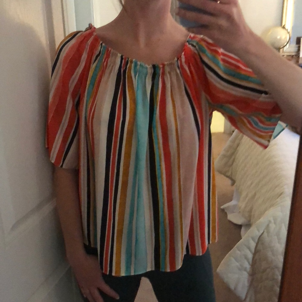 Colorful off the shoulder blouse